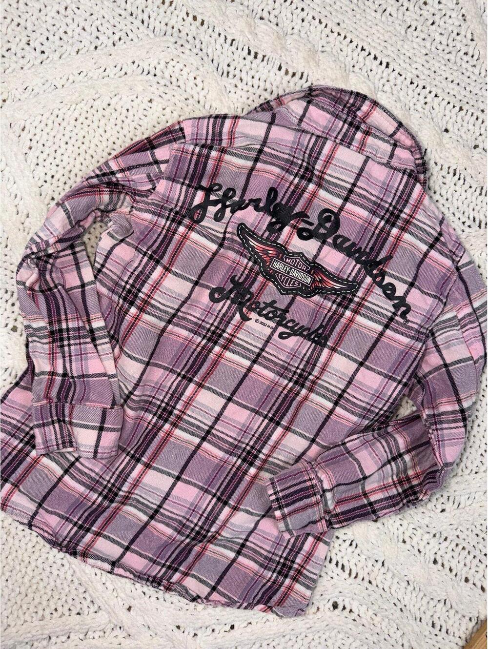 Harley-Davidson Girls Pink Button Up Plaid Shirt Graphic Size 2/3T Shirt